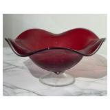 MCM Ruby Red Hand-blown Art Glass Ruffled Edge