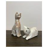 Set of 2 Stone Onyx Like Cat Figurines