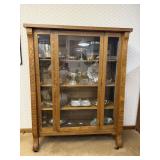 Empire Style Tiger Oak Glass Front China Cabinet