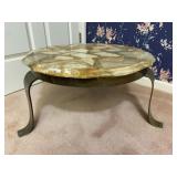 MCM Round Onyx and Brass Coffee Table