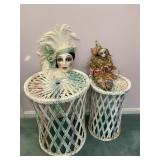 Pair of Round Wicker Tables & Decor Vintage