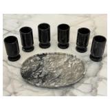 Black Marble 6 Shot Glass Set with Tray