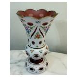 Bohemian White Overlay Cut-To-Cranberry Glass