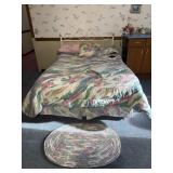 Queen Size Bed w/ Decorative Headboard & Bedding