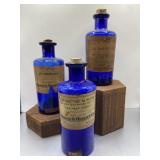 Vintage Cobalt Blue Glass Apothecary Bottles f