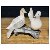 Hand Carved Pair of Doves Perched on Branch