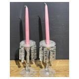 Set of Clear Taper Candle Holders with Crystal