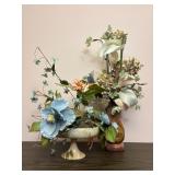 Pair of 2 Stone Flower Vases with Floral Decor