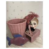 Decorative Mask, Wicker Basket, Tissue Box &