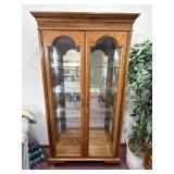 Carved Oak Glass Front Lighted Curio Cabinet