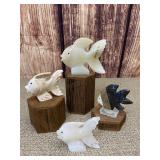 Set of 4 Onyx Like Stone Decorative Fish