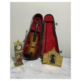 Miniature Violin, Clock & Mirror