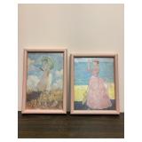 Pair of 2 Pink Framed Lady Prints
