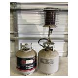 2 Propane tanks and heater