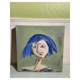 Green Lady Blue Hair Original Art Painting