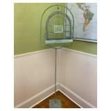 Hanging Green Metal Bird Cage & Stand Vintage