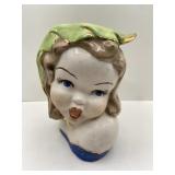 Vintage Lady Head Vase Blue Eyes