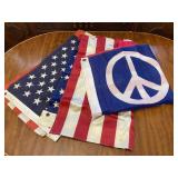 2 American Flags & 1 Extra Large Peace Sign Flag