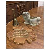 Brass Bell Horse Planter & Vintage Sign