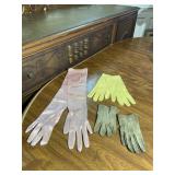 Ladies Vintage Fashion Gloves Pink & Yellow