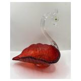 Red Swan Art Glass Candy Dish