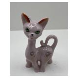 Japanese Pink Cat Green Eyes Vintage Figurine