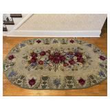 Red Flower Oval Area Rug Vintage