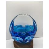 Blue Art Glass Basket Bowl