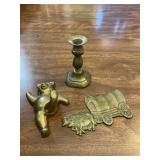 Brass Teddy Bear Candle Holder & Covered Wagon