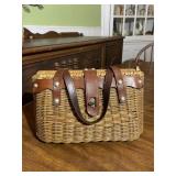 Vintage Wicker Purse with Leather Accent