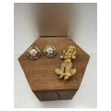 Gold Poodle Brooch & Flower Earrings Vintage