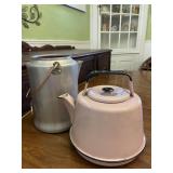 Pink Enamel Teapot & Metal Pitcher