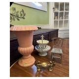 Haeger Large Pink Vase & Misc Brass and Metal