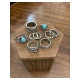 Ladies Fashion Rings Turquoise & Silver Tone