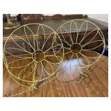 Pair of 2 Green Metal Flower Hanging Planters