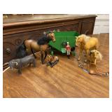 Schleich Bull Toy Horses & John Deere Farm Bin