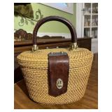 Vintage Wicker Basket Purse Leather Accents