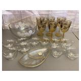 Vintage Clear Dishware & Amber Wine Goblets