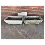 Set of 2 Vintage Concrete Planters & Plaque