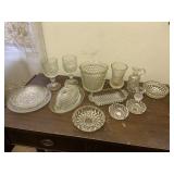 Large Group of Clear Cut Glass Dishes & Misc