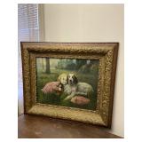 Little Girl & Dog Gold Framed Vintage Print