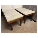 Pair of 2 Vintage Wood & Marble End Tables