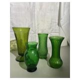 Set of 4 Green Flower Vases Vintage