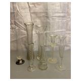 Clear Glass Slim Flower Vases Group of 7