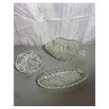 2 Cut Glass Clear Bowls & 1 Serving Platter