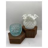 Fenton Blue & White Small Hobnail Vases 2