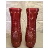 Cranberry Red Flower Vases Set of 2