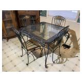 Glass Top Black Metal Dining Room Table & 4 Chairs