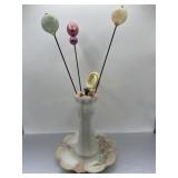 Vintage Hat Pin Holder with 8 Pins Floral Accent