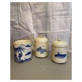 Chinese Tea Jars Set of 3 Blue Accent